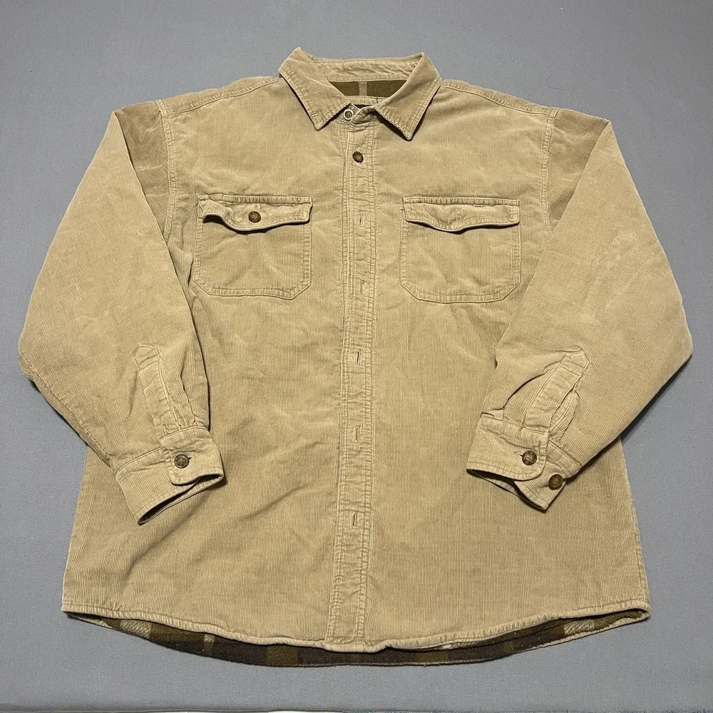 Levi's‎ Bomber Jacket Mens Large Beige Corduroy Plaid Lined Button Front